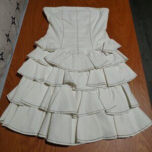 Vintage Bebe Strapless Tiered Ruffled Mini Dress